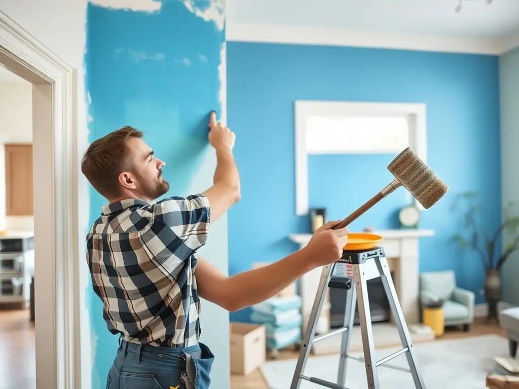 A close-up shot of a painter's hand applying a smooth, even coat of paint to a wall, highlighting the precision and care taken by Colorado Paint Pros.